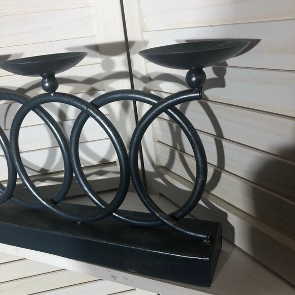 Metal Ring Candelabra Candle Holder Tabletop Black Three Piece - Picture 9 of 9
